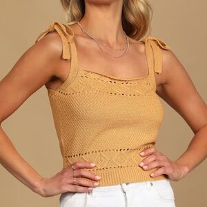 Lulus Ready For Summer Camel Pointelle Knit Tie-strap Tank Top Brown - Size S